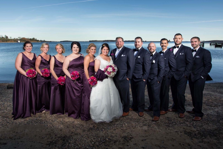 wedding party standing on beach near Miramichi, New Brunswick